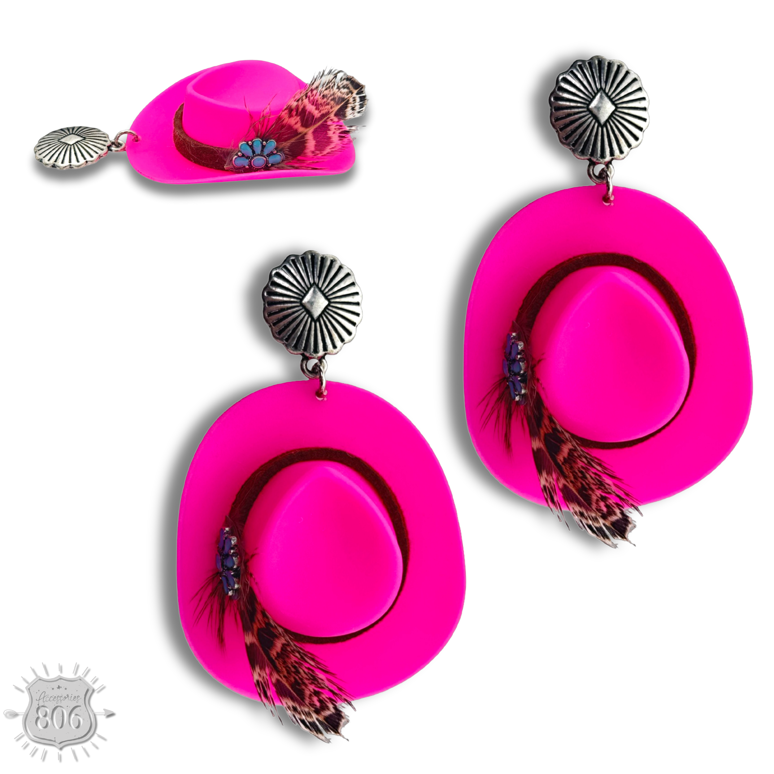 Acrylic cowboy hat earring (BROWN)