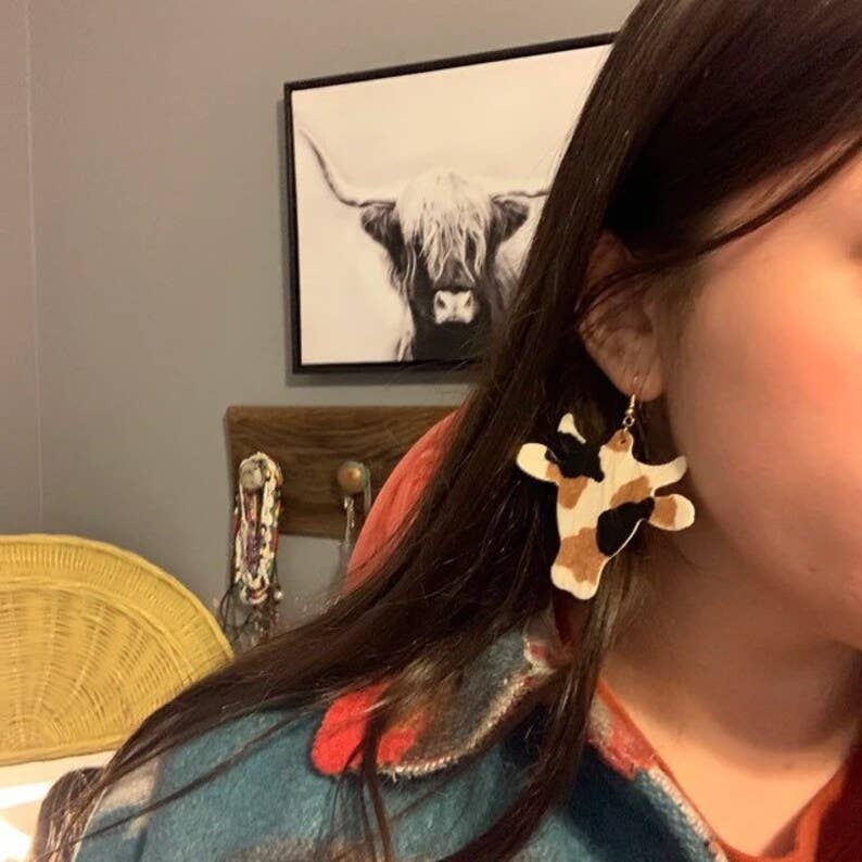 Western hairon Cowhide Cowhead Earrings