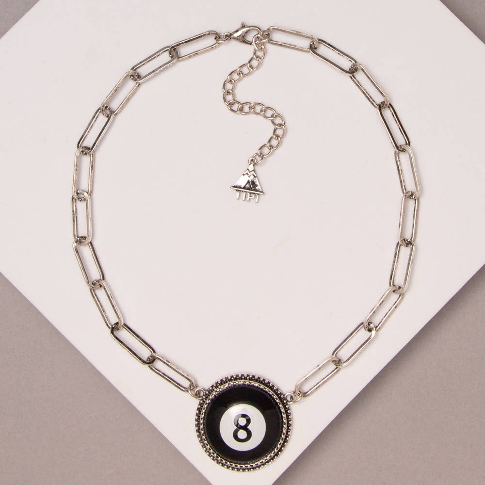 Western Eight Ball Round Pendant Necklace
