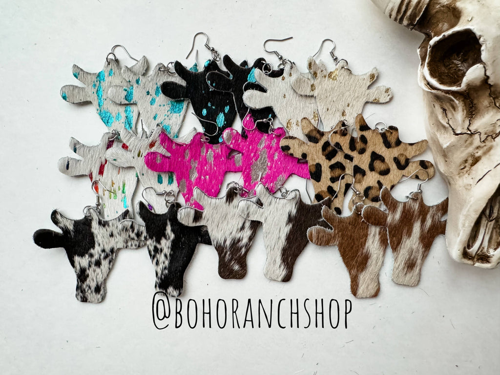 Western hairon Cowhide Cowhead Earrings