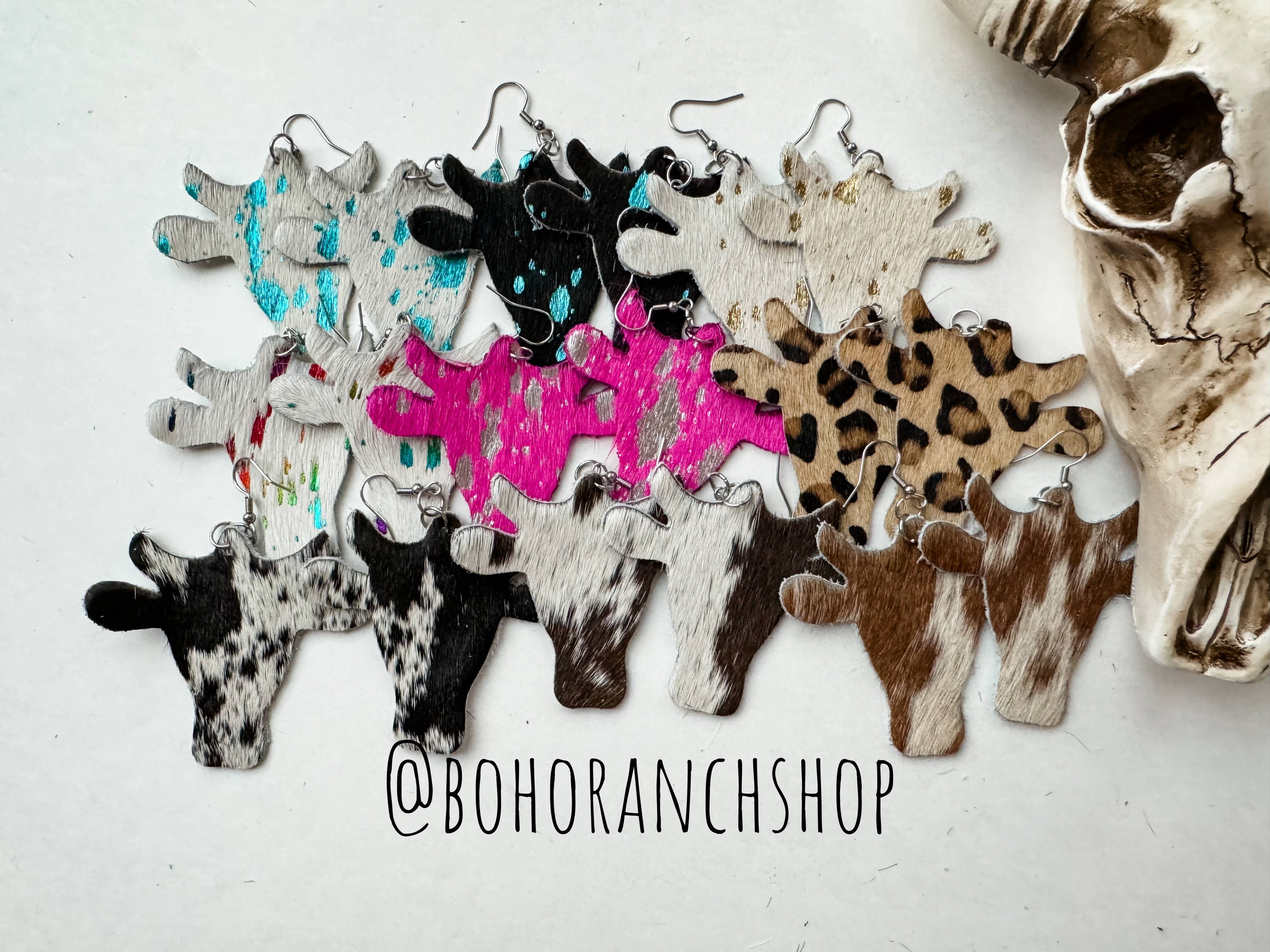Western hairon Cowhide Cowhead Earrings