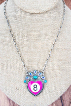 Rogue Shot Pink 8 Ball Heart Silvertone Necklace