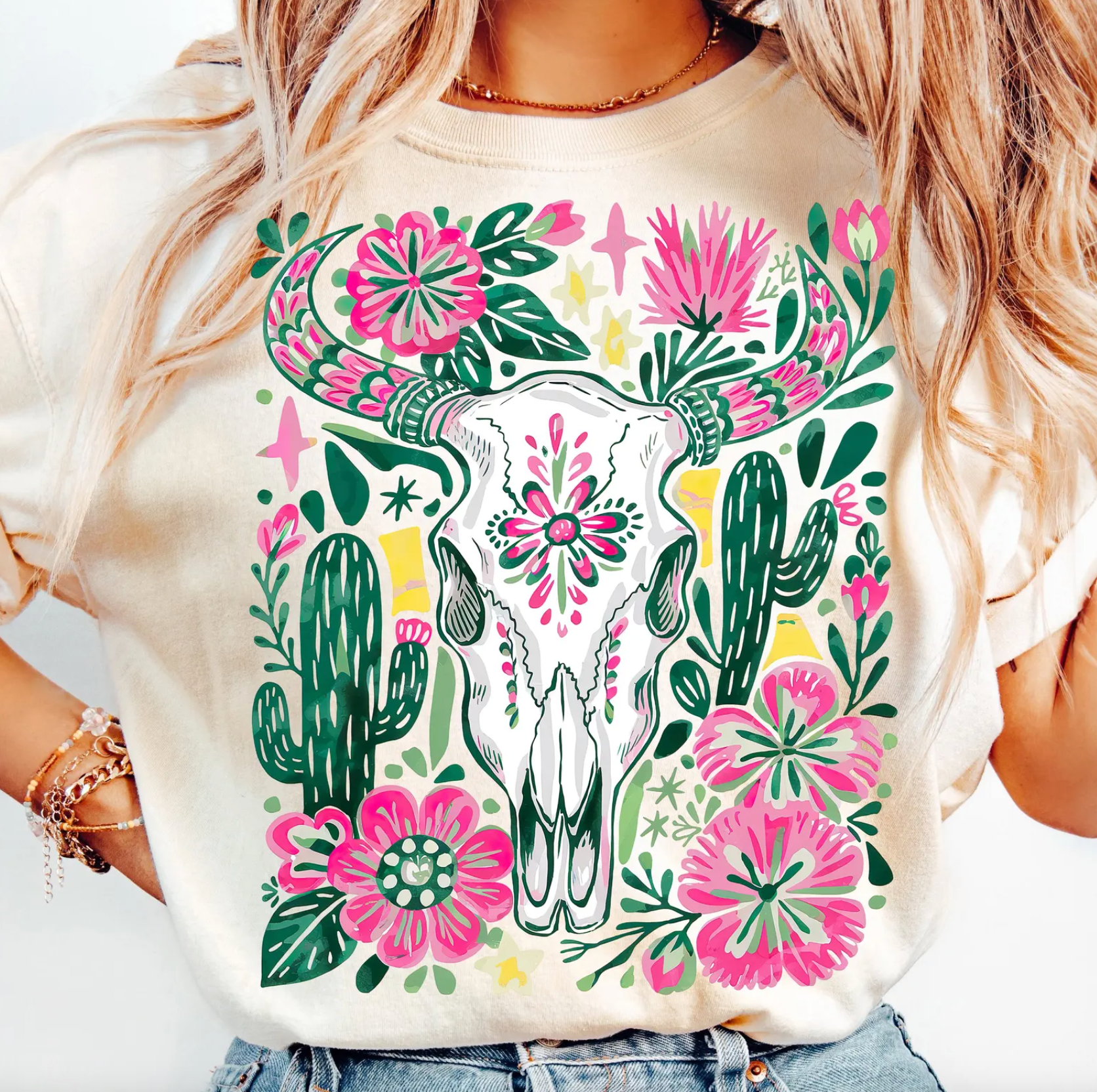 Western Floral Cow Skull Comfort Color Tee