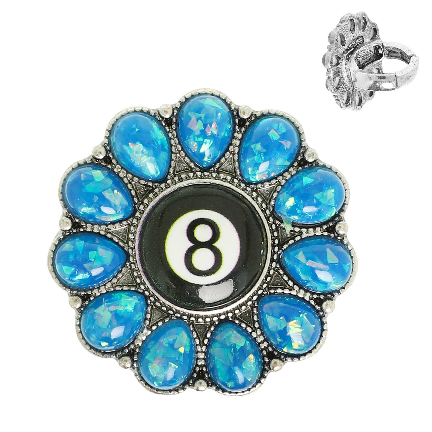 Western Turquoise Billiard 8 Ball Concho Stretch Ring (TURQUOISE)