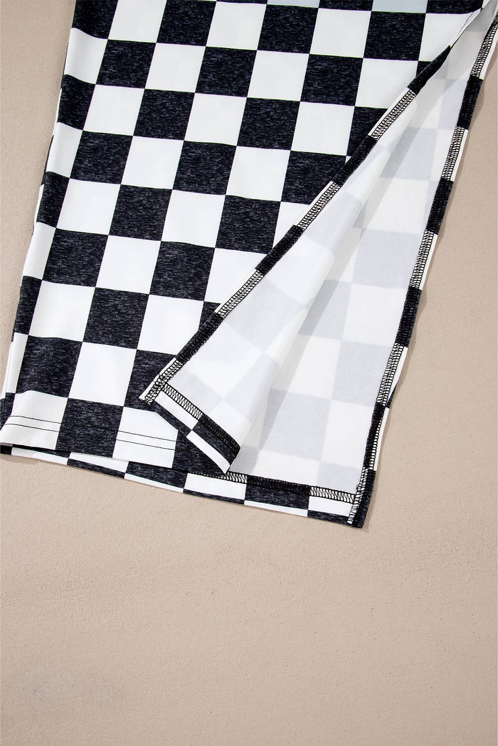 Checkered Print Side Slit High Waist Midi Skirt