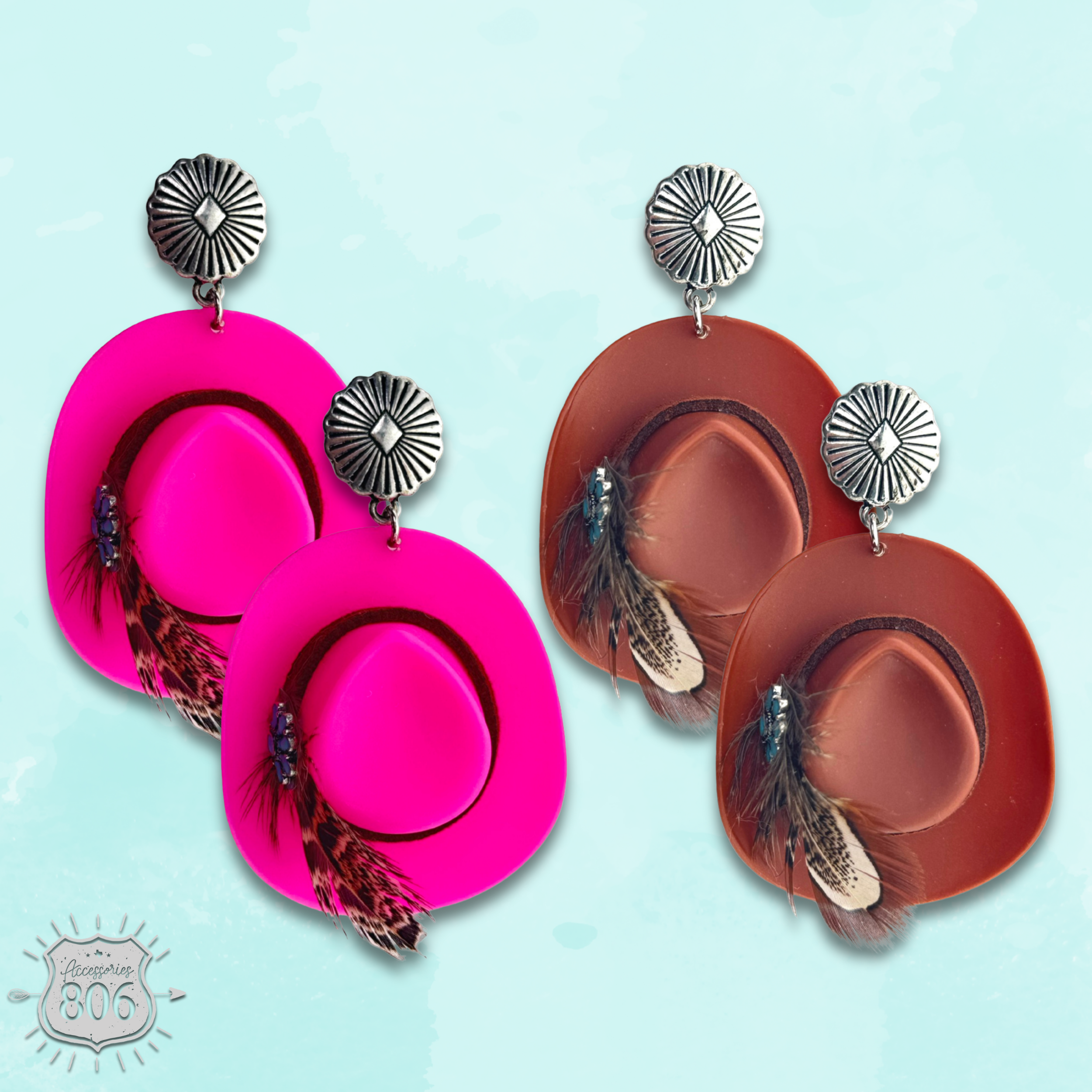 Acrylic cowboy hat earring (BROWN)