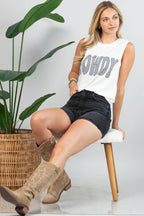 PILARES CHECKER HOWDY GRAPHIC SLEEVELESS TOP