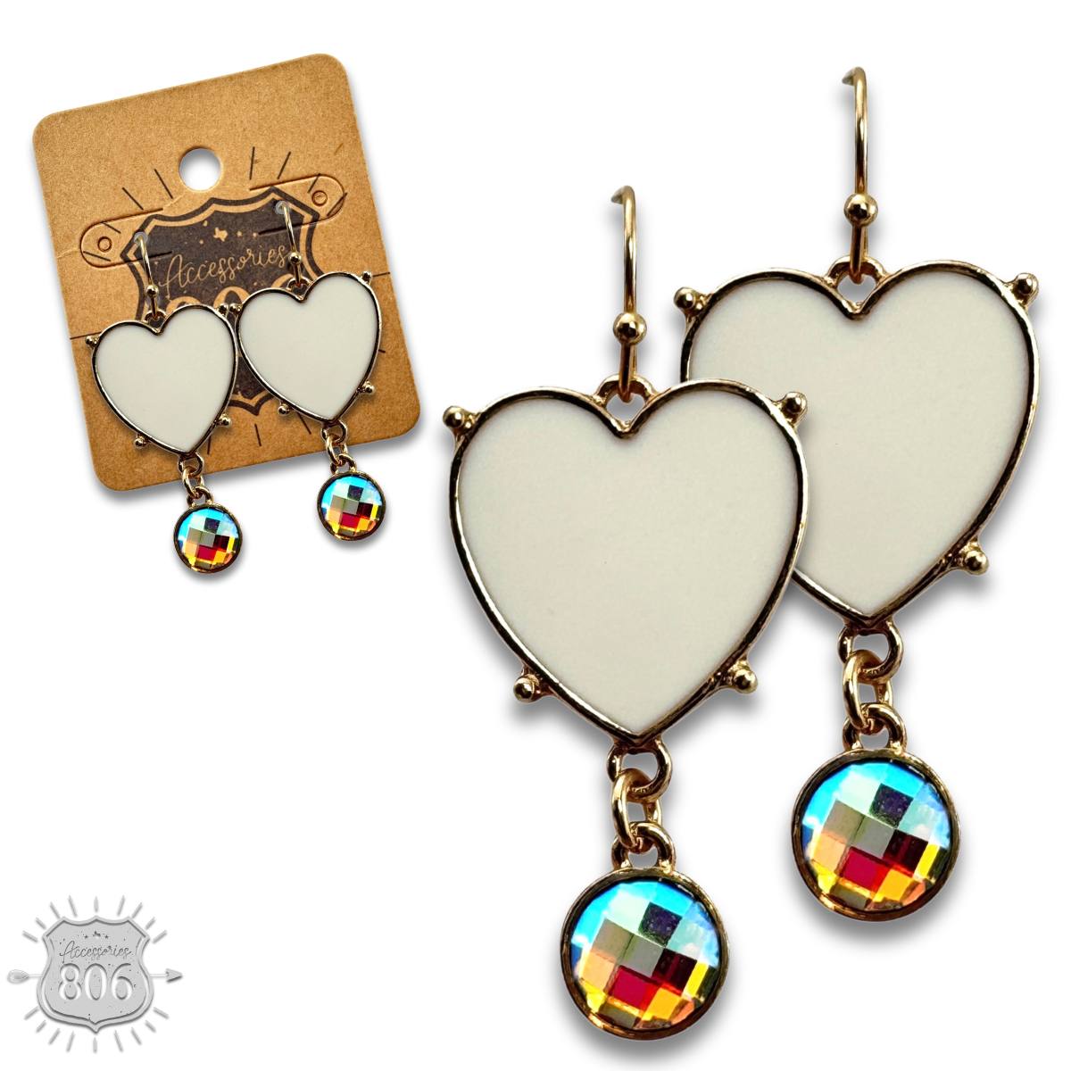 Enamel heart earring with rhinestone drop