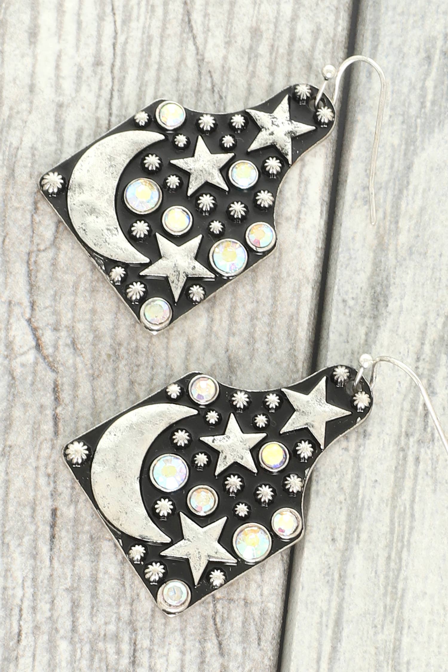 Western Celestial Theme Cattle Tag Earrings