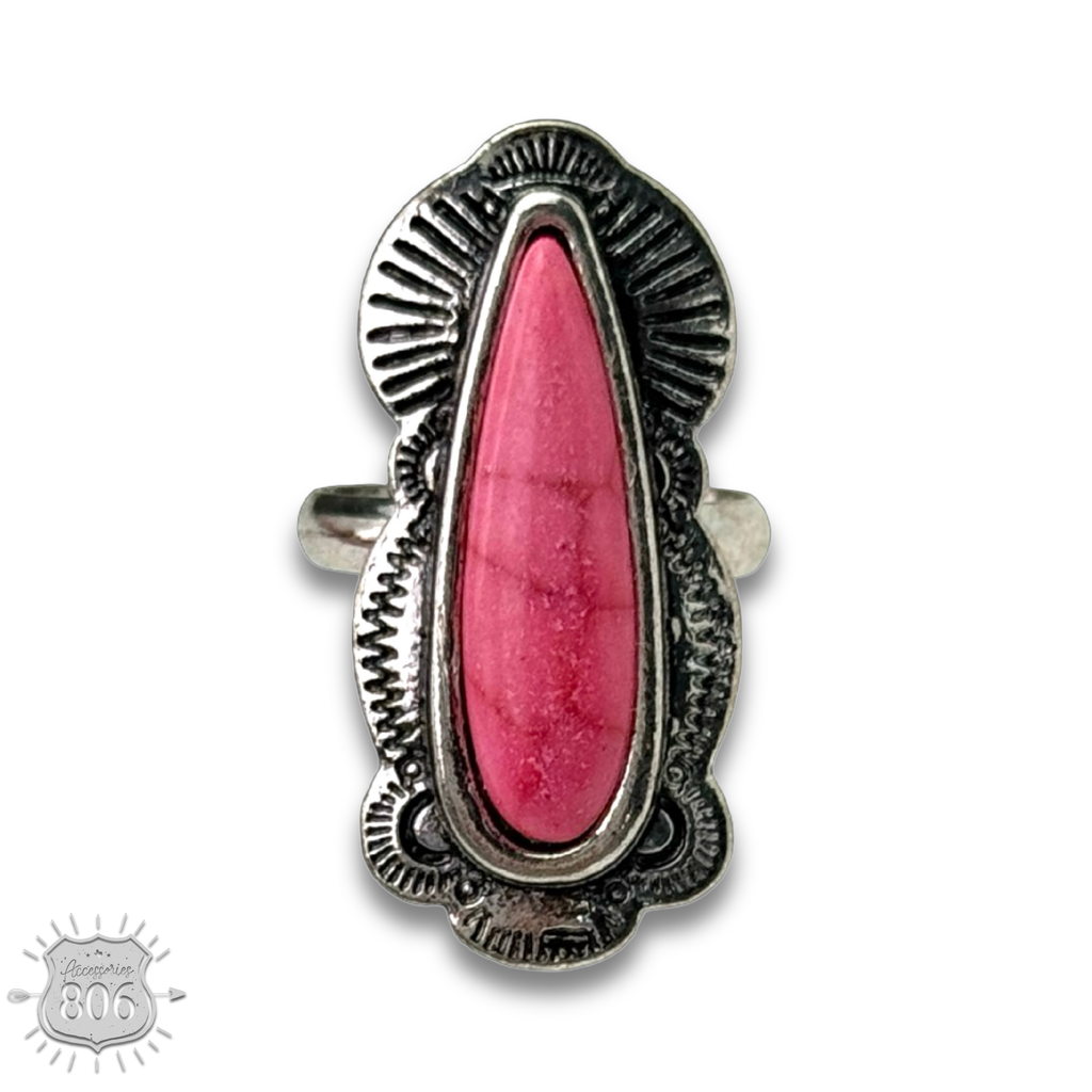 Scalloped pink teardrop ring