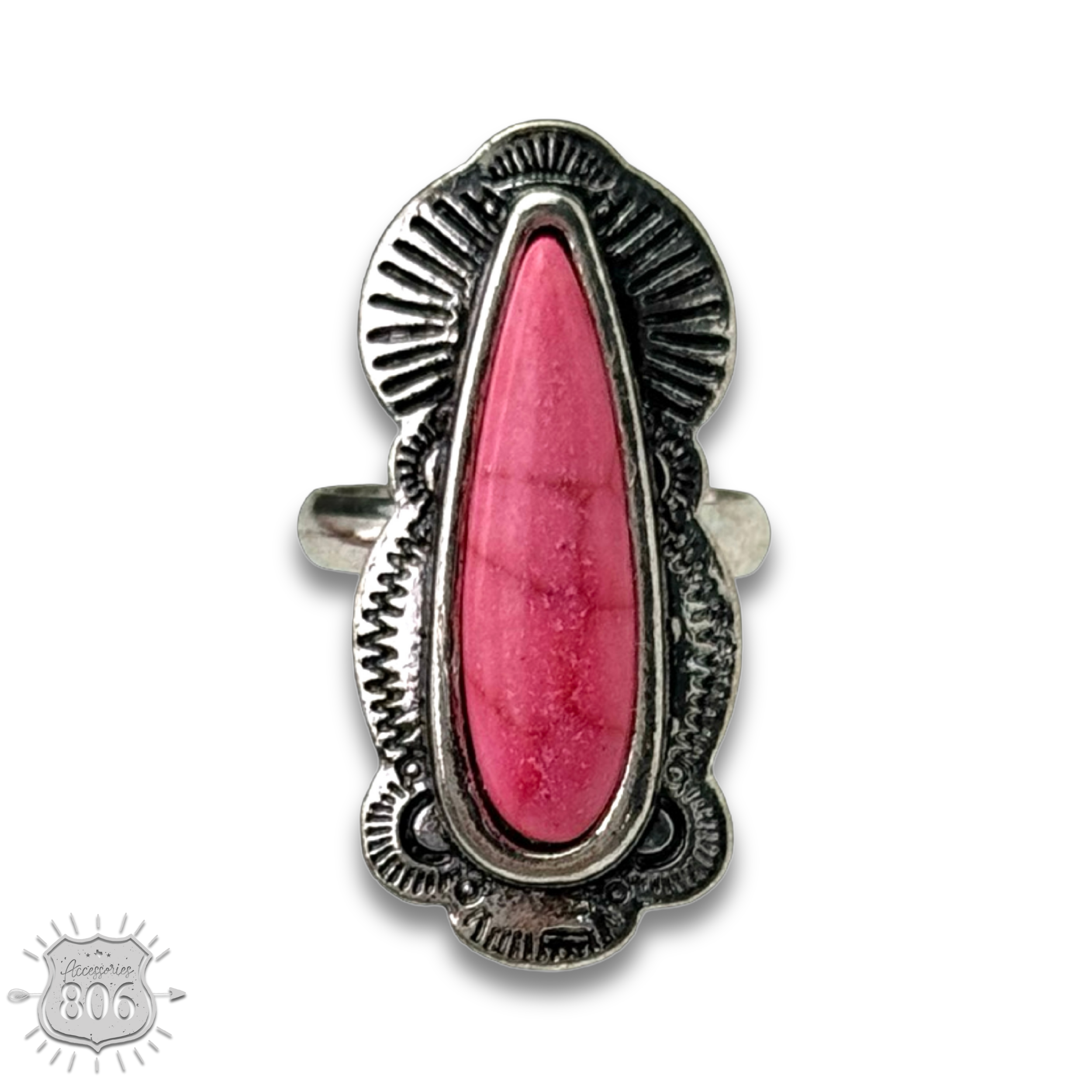Scalloped pink teardrop ring