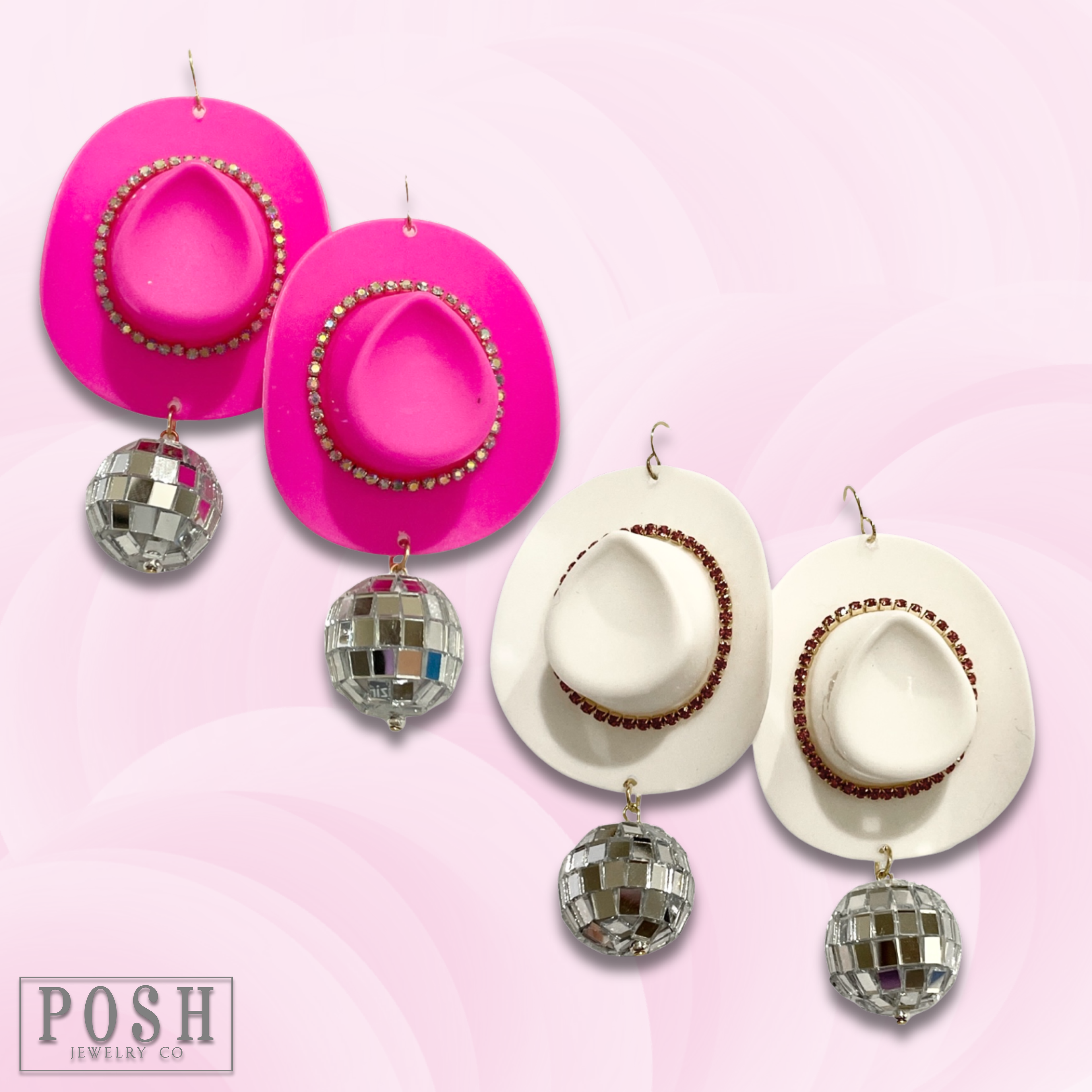 Cowboy hat and disco ball earring (PINK)