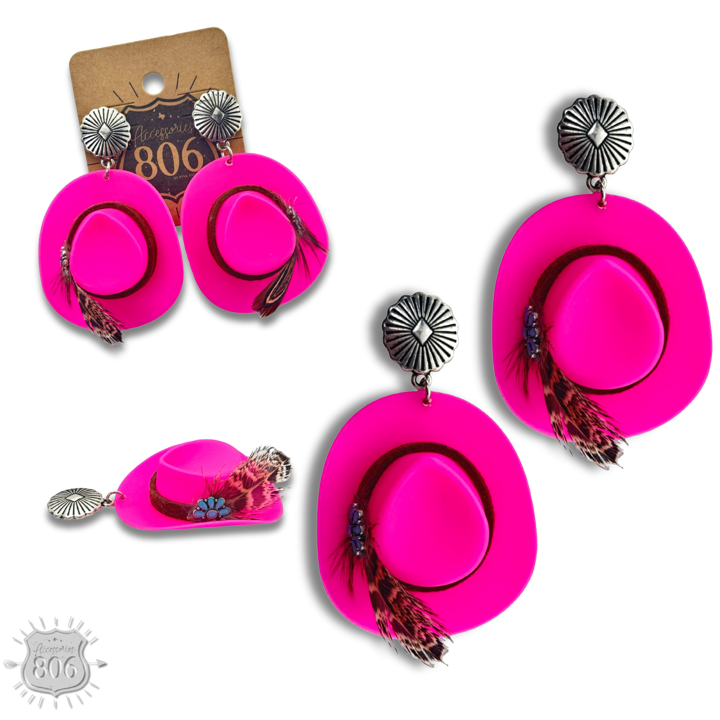 Acrylic cowboy hat earring (BROWN)