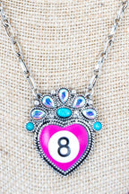 Rogue Shot Pink 8 Ball Heart Silvertone Necklace