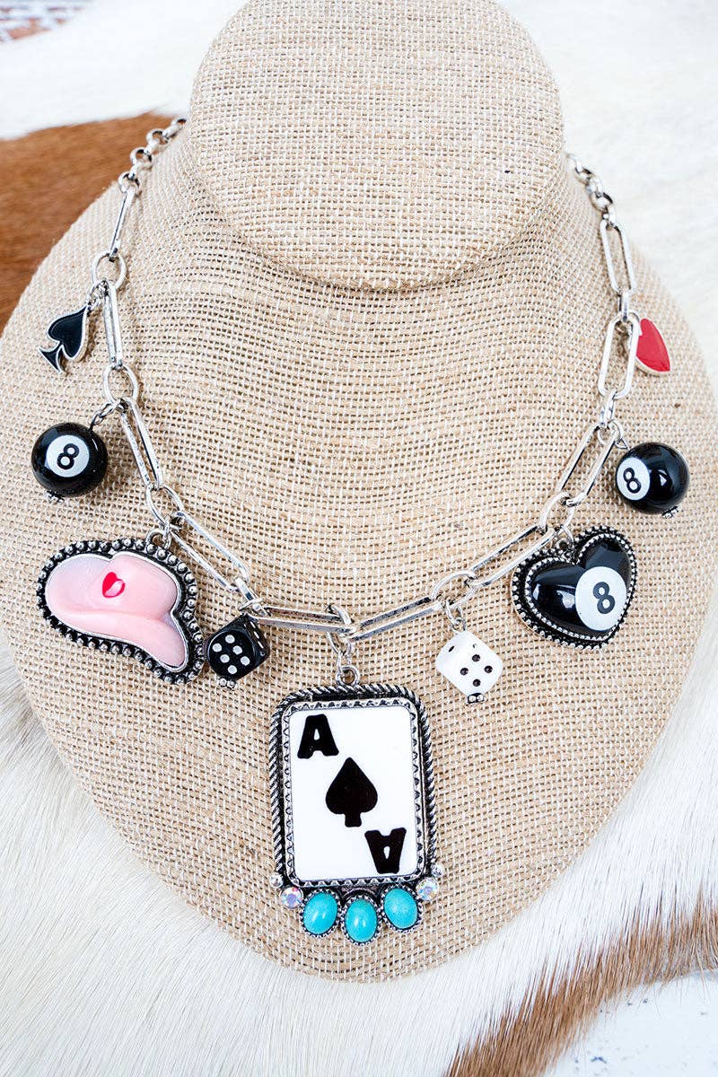 High Roller Silvertone Charm Necklace