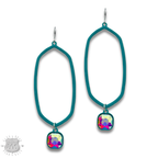 Open hexagon earring with rhinestone drop
