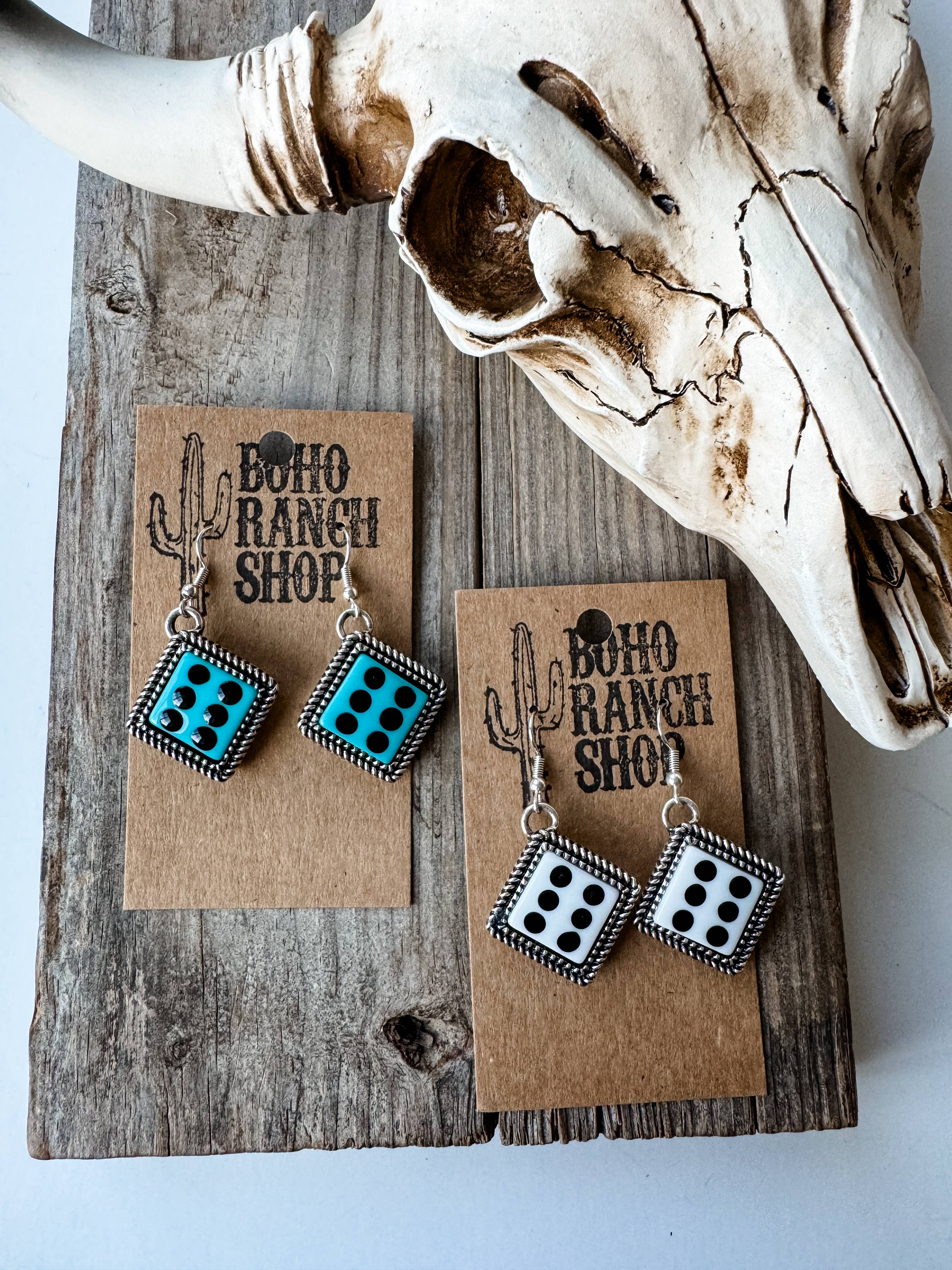Western Dangle Dice Pendant Earrings (WHITE)