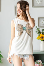 CLAIRE CHEETA BOW SLEEVELESS TOP