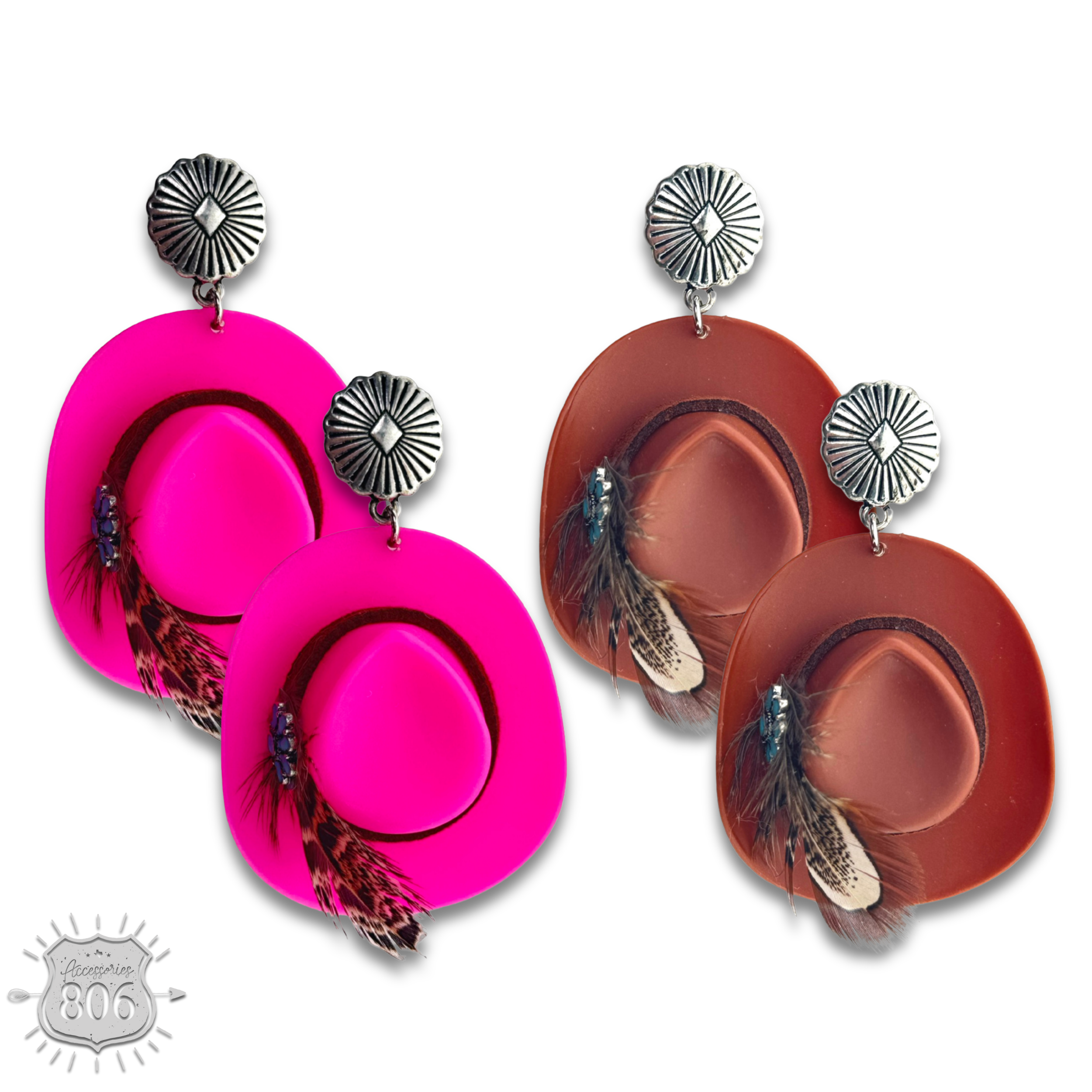 Acrylic cowboy hat earring (BROWN)