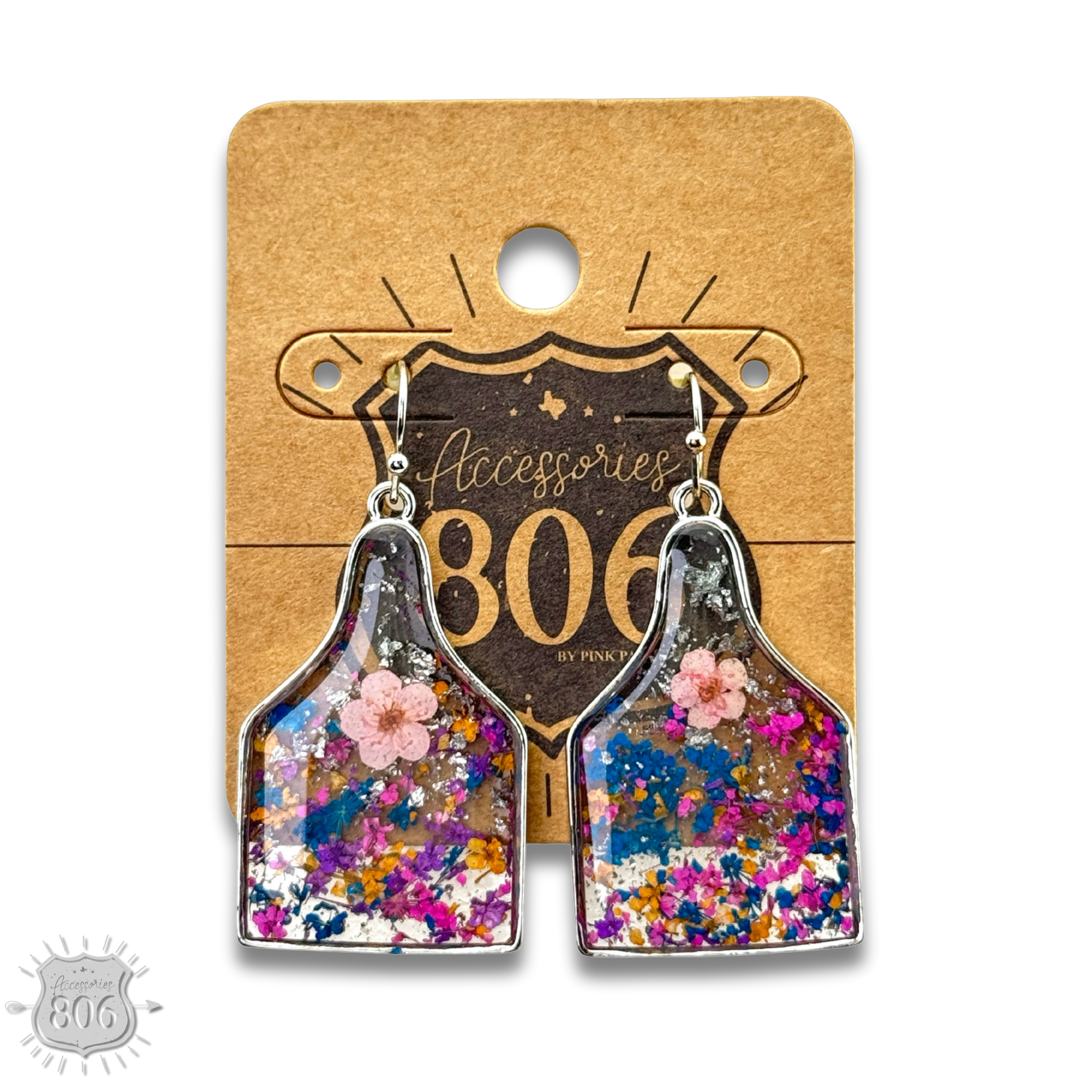 Pressed flower ear tag earring