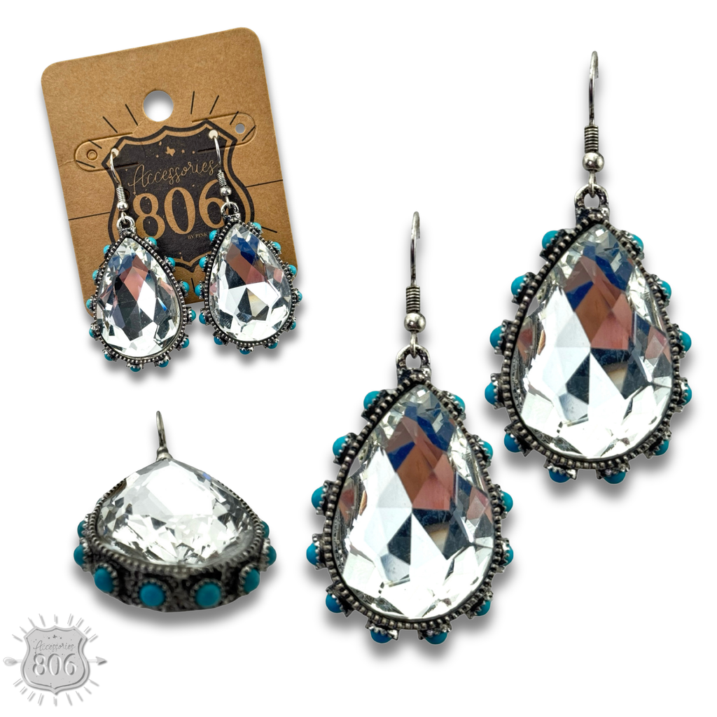 Rhinestone bead studded teardrop earring