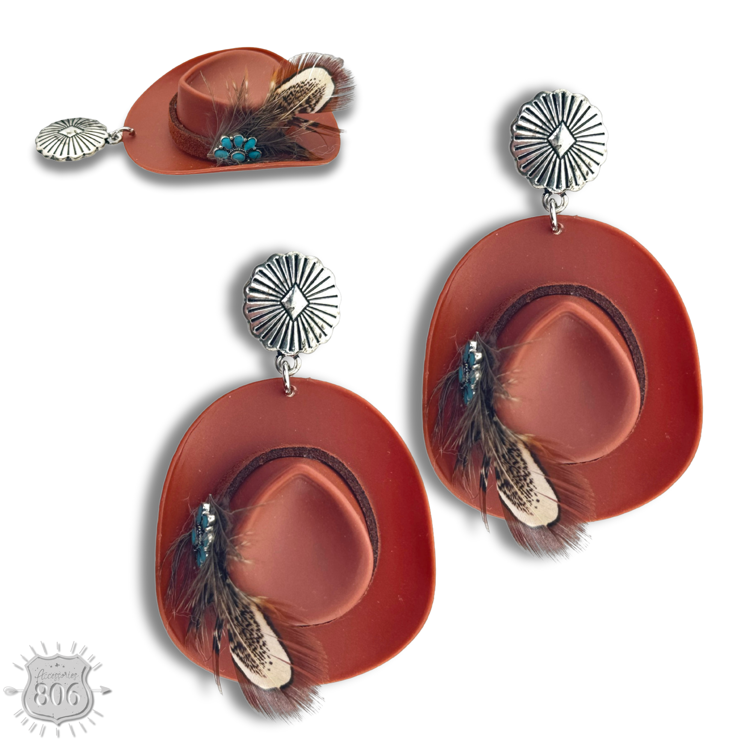 Acrylic cowboy hat earring (BROWN)