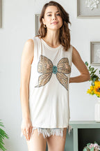 CLAIRE CHEETA BOW SLEEVELESS TOP