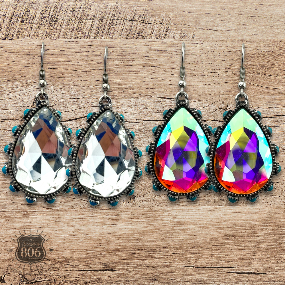 Rhinestone bead studded teardrop earring