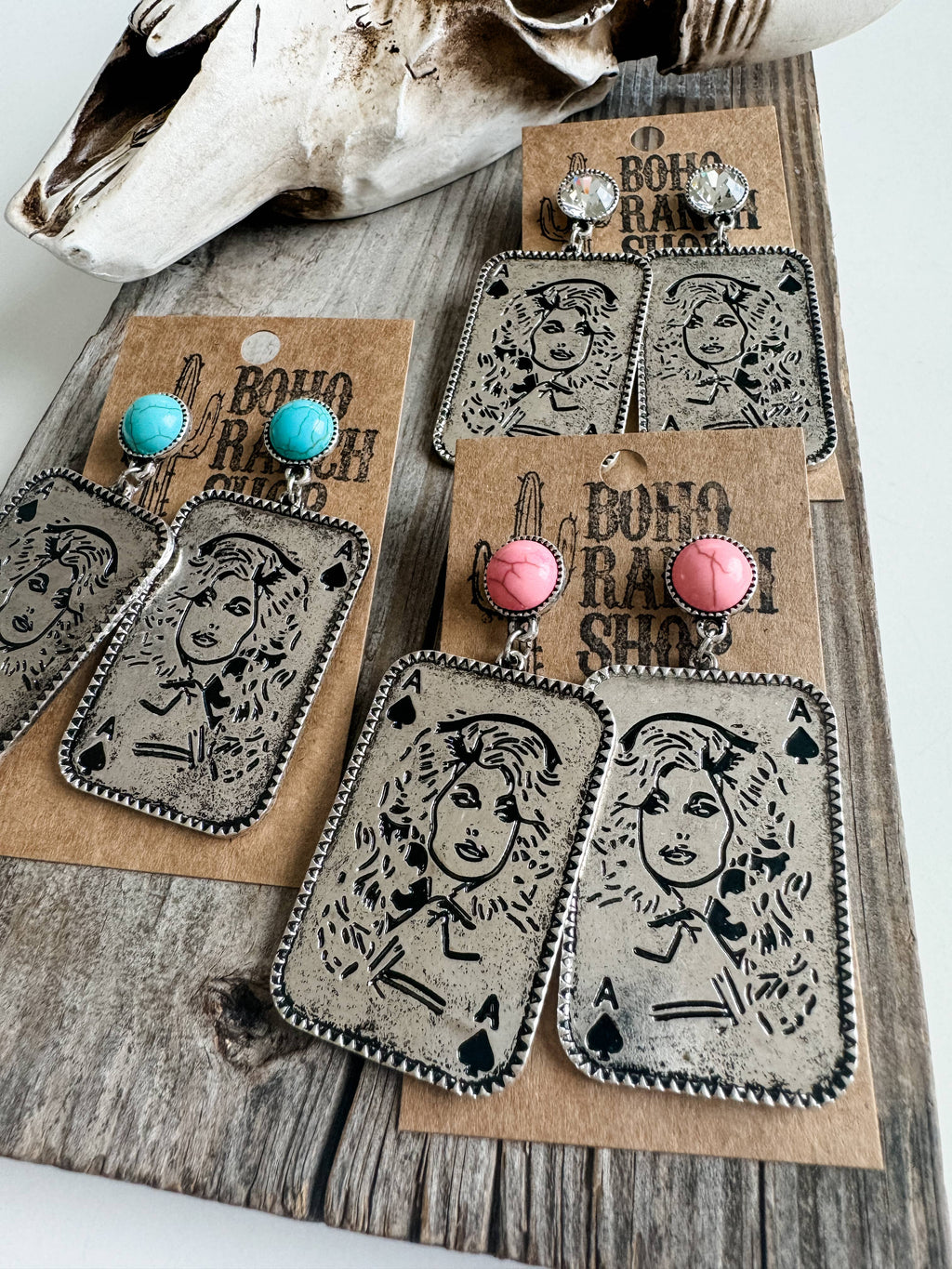 Western Queen Dolly Engraved Stud Earrings (PINK)
