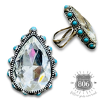 Rhinestone, bead studded teardrop ring