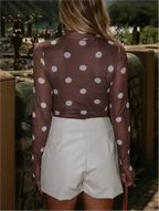 Vintage Polka Dot Print Mesh Long Sleeve Bodysuit