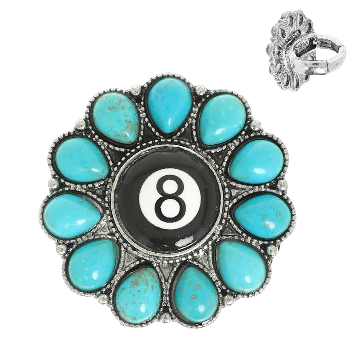 Western Turquoise Billiard 8 Ball Concho Stretch Ring (TURQUOISE)