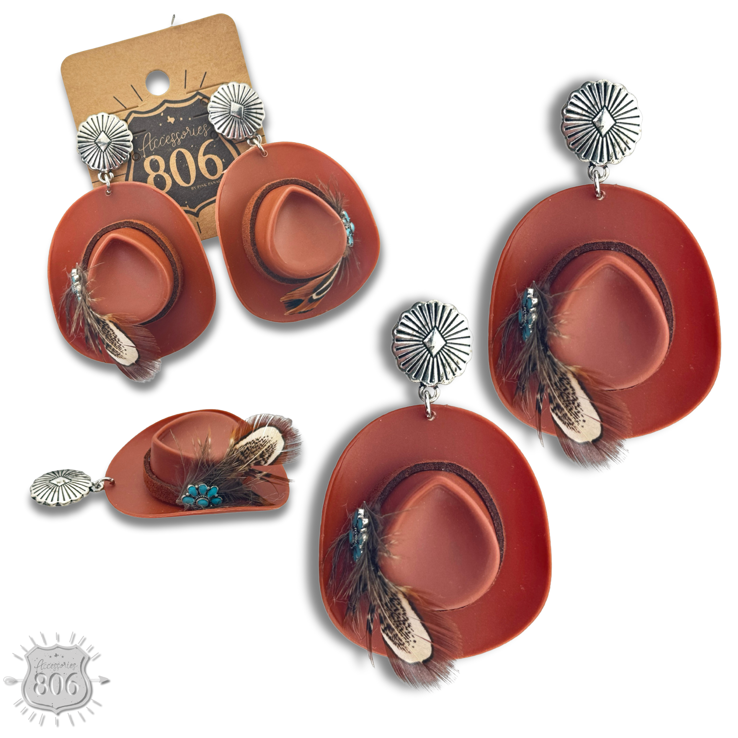 Acrylic cowboy hat earring (BROWN)