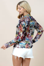 T1502-5831-Rodeo Print Mock Neck Mesh Top