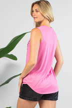 PILARES CHECKER HOWDY GRAPHIC SLEEVELESS TOP
