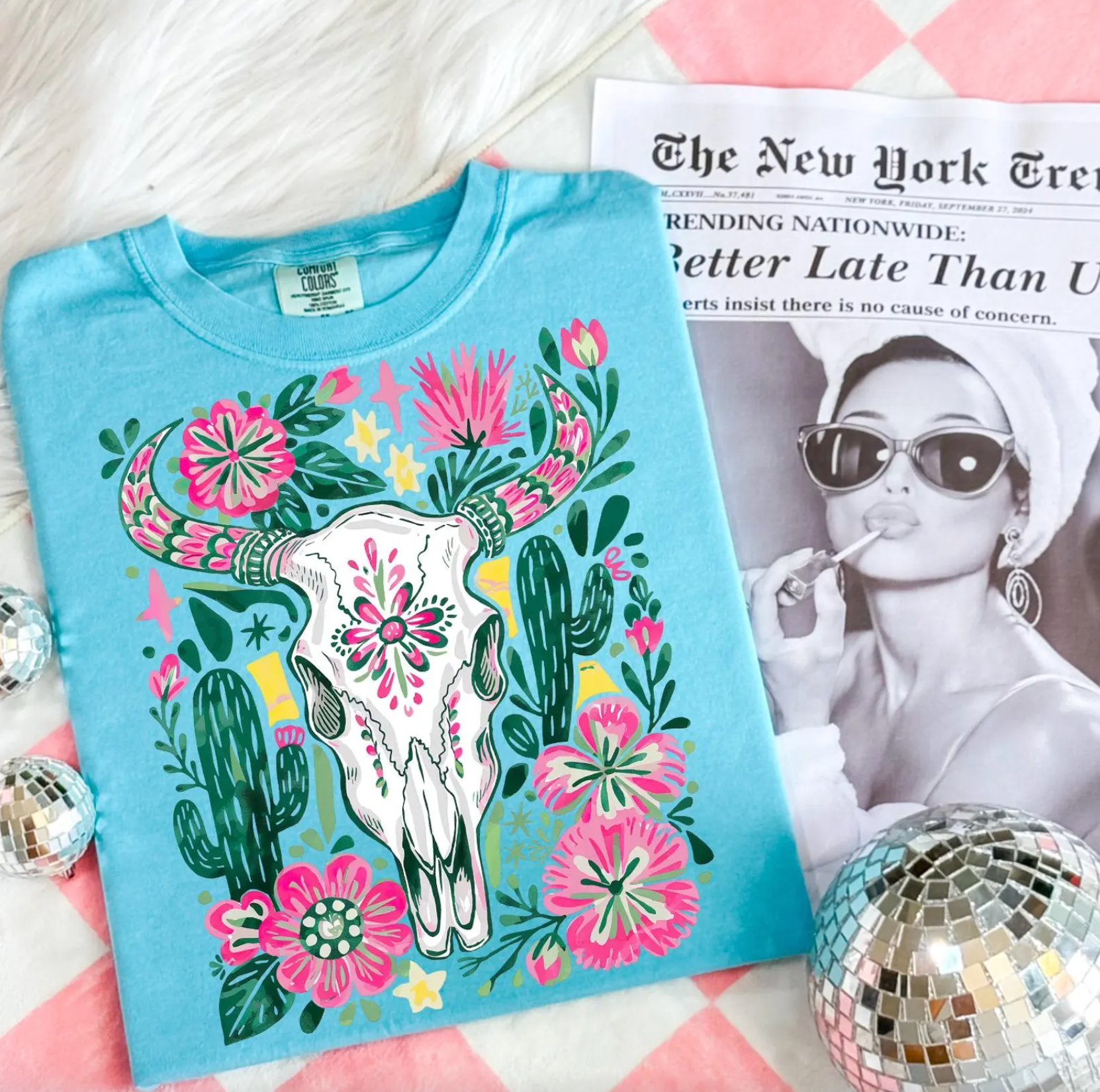 Western Floral Cow Skull Comfort Color Tee