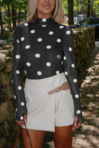 Vintage Polka Dot Print Mesh Long Sleeve Bodysuit