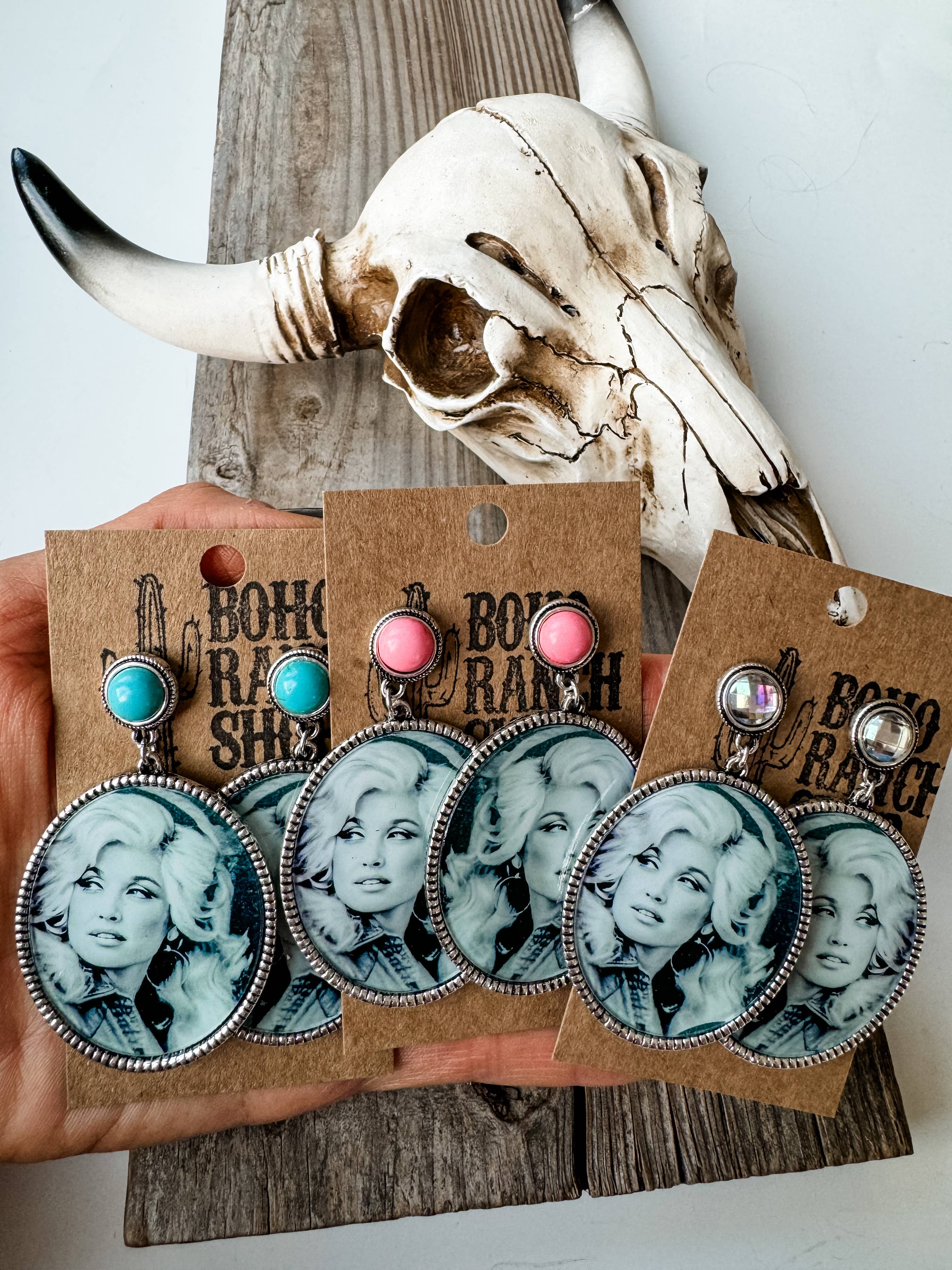 Western Queen Dolly Printed Dangle Earrings (CLEAR)
