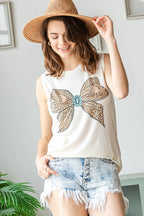 CLAIRE CHEETA BOW SLEEVELESS TOP