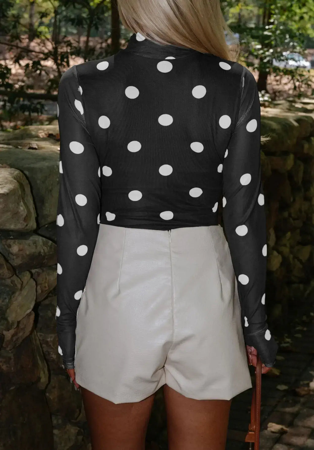 Vintage Polka Dot Print Mesh Long Sleeve Bodysuit