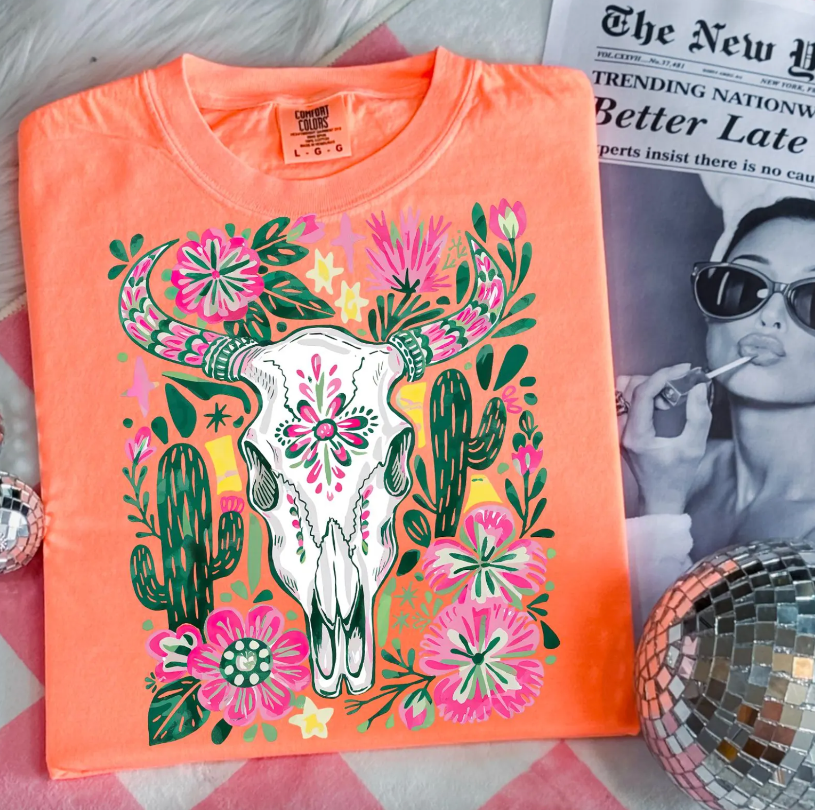 Western Floral Cow Skull Comfort Color Tee