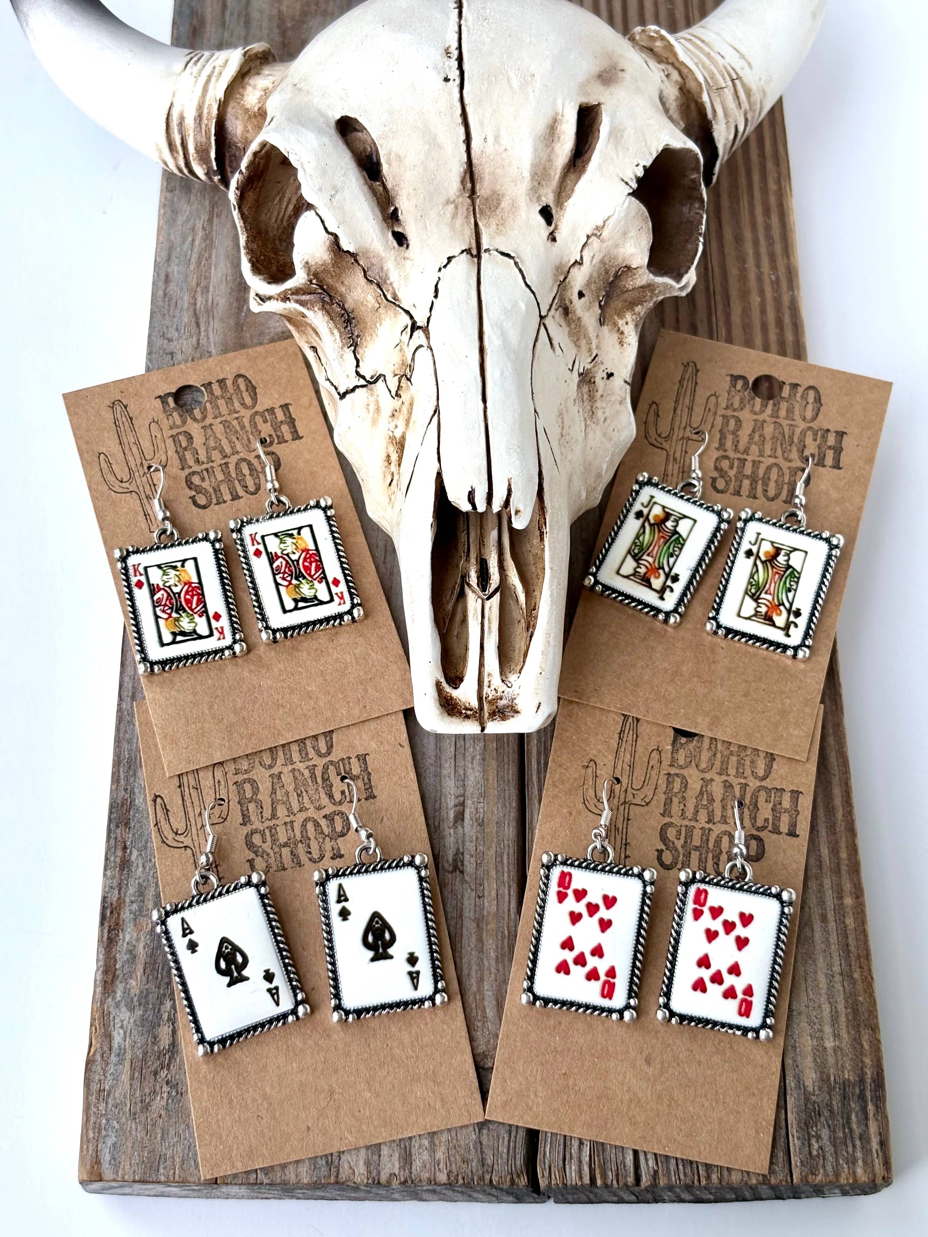 Western Playing Card Drop Dangle Earrings