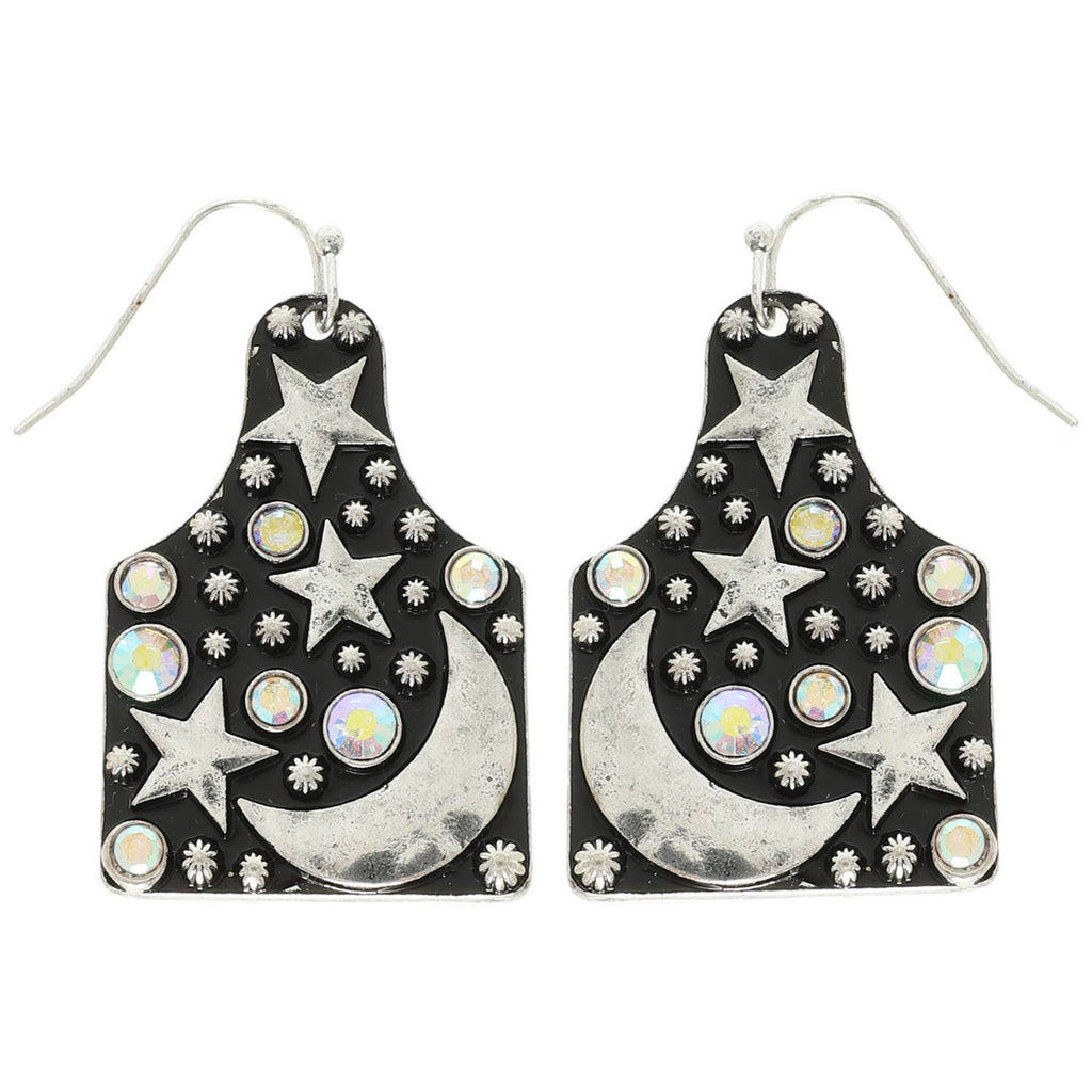 Western Celestial Theme Cattle Tag Earrings