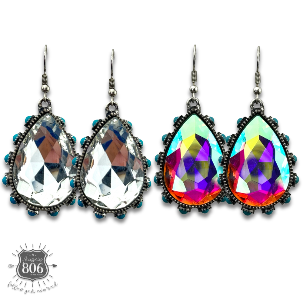Rhinestone bead studded teardrop earring