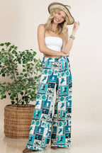Blue-Viviana Western Patch Collage Print Slack