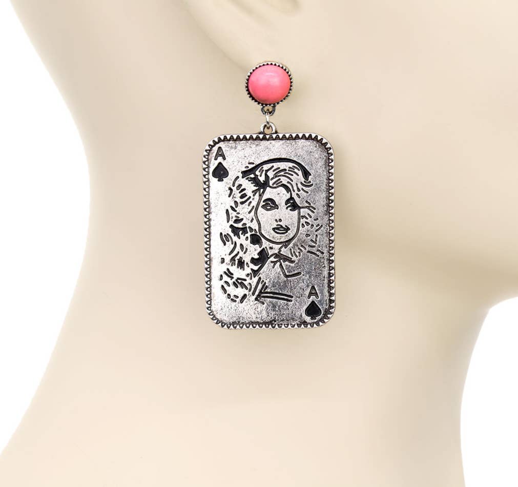 Western Queen Dolly Engraved Stud Earrings (PINK)