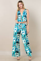 Blue-Viviana Western Patch Collage Print Slack