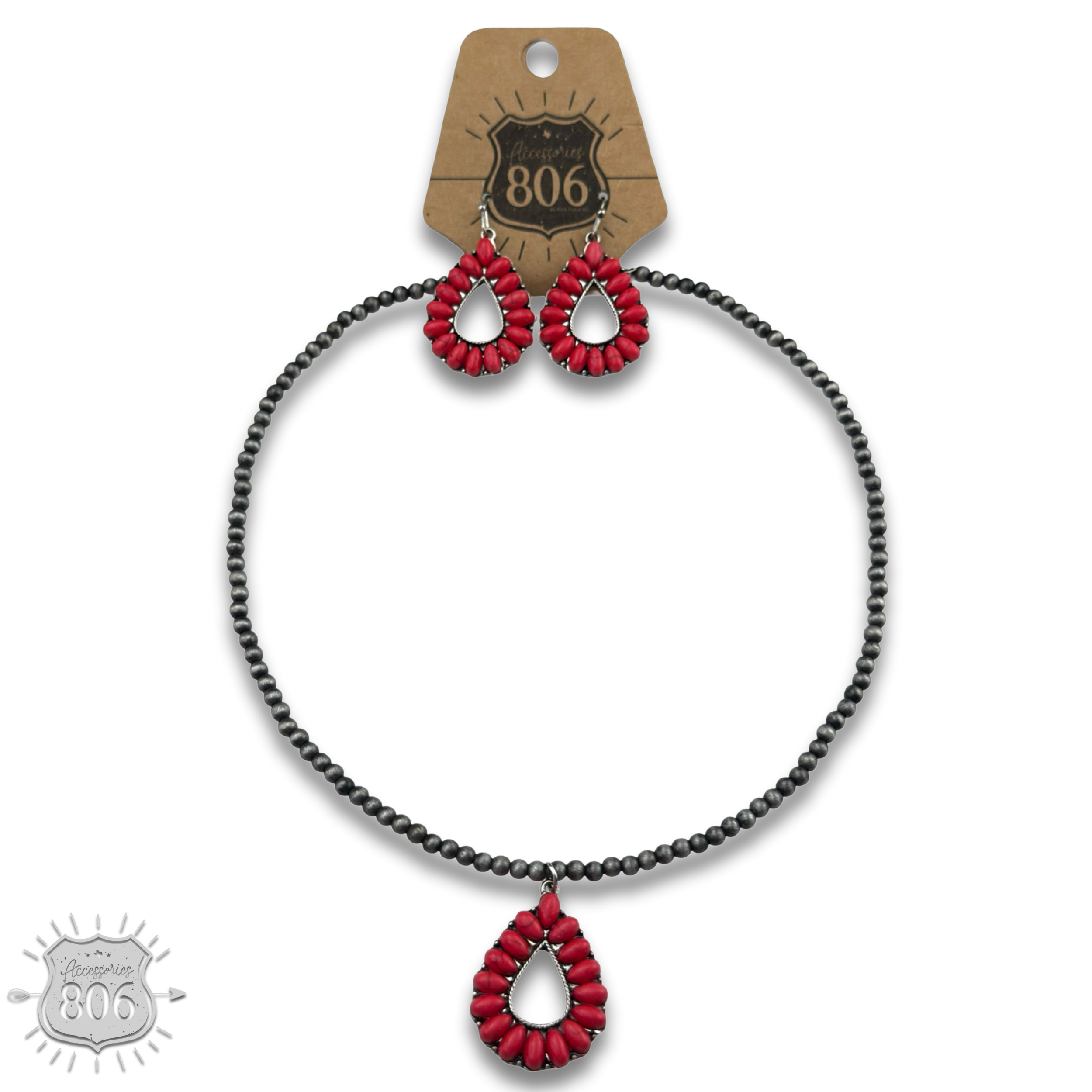 Open stone teardrop necklace set