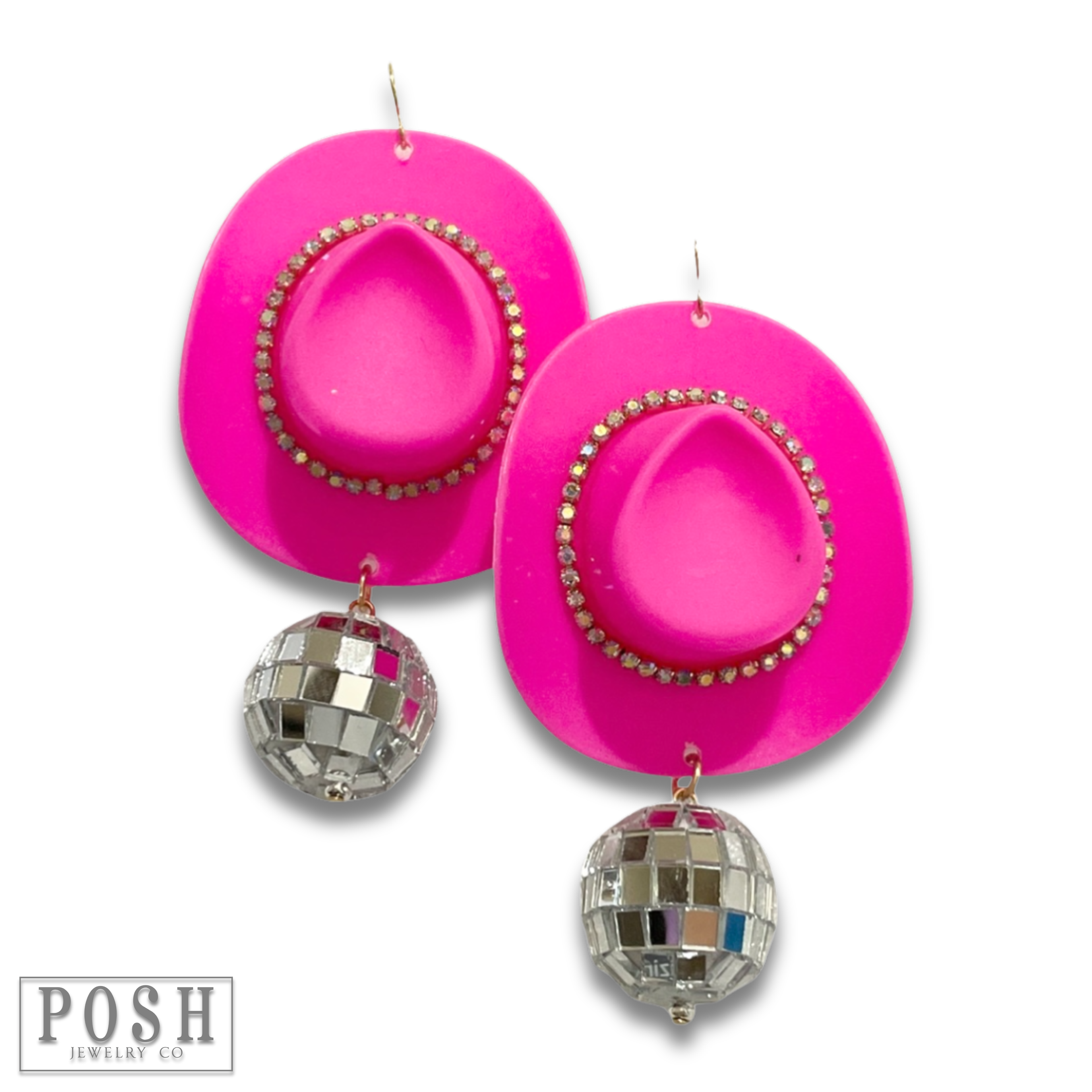 Cowboy hat and disco ball earring (PINK)