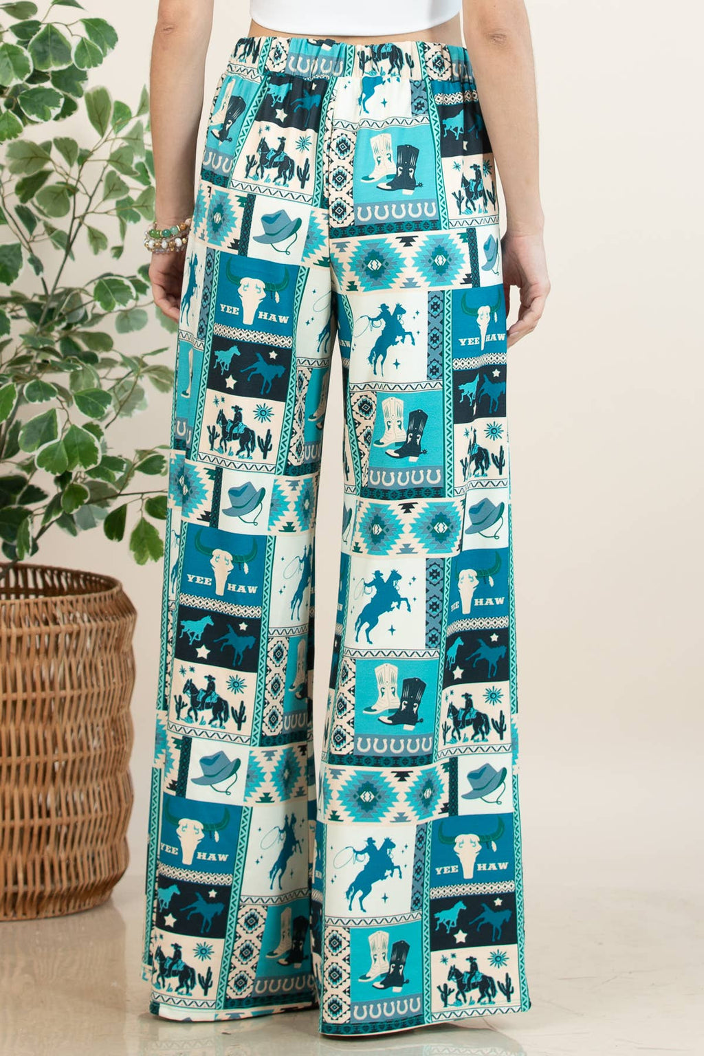 Blue-Viviana Western Patch Collage Print Slack